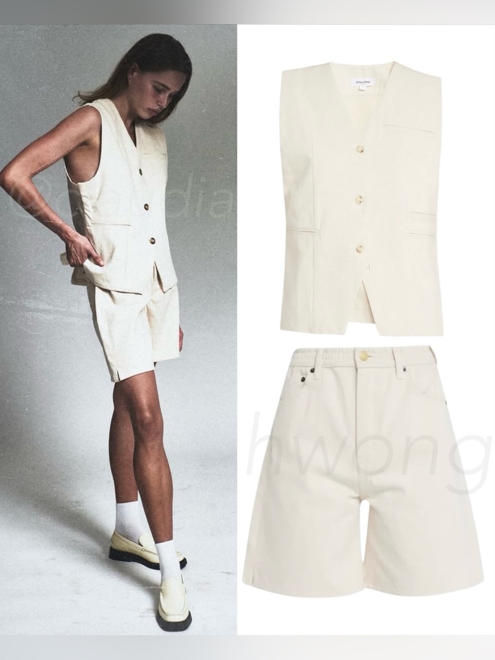 New STILL HERE Ludlow Vest + Lola Short SET in Bone Ivory